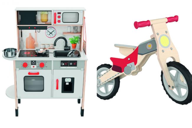 Lidl launches wooden toy range including balance bikes, dolls houses and kitchen (Lidl/Canva)