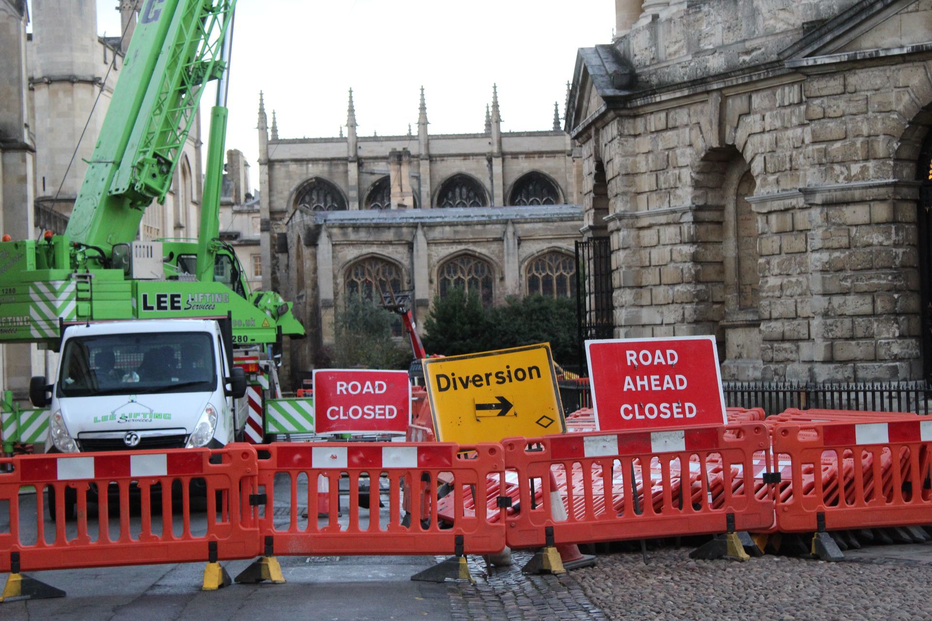 Workmen begin setting up for filming what is understood to be the new Willy Wonka film in Oxfords Radcliffe Square