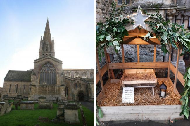 File image of St Mary's, Witney (Picture: LUCY FORD) and, right, the empty crib (Picture: TVP/TWITTER)