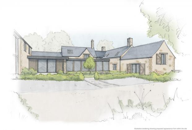 Oxford Mail: Illustrative rendering showing proposed appearance from within the site proposed at The Fox and Hounds pub in Ardley. Pic from Cherwell District Council planning application