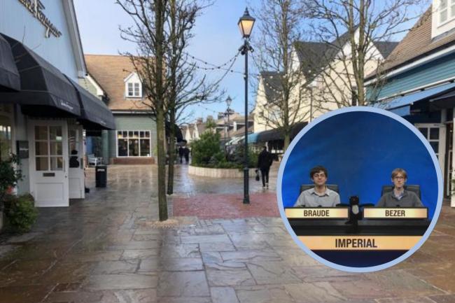 University Challenge blunder results in Bicester Village trending online. Picture: Bicester Village and file photo of University Challenge contestants from Press Associates.