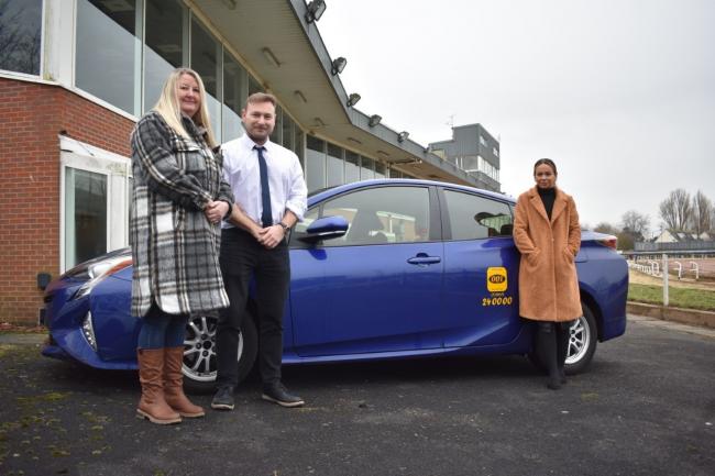 Oxford Stadium commercial operations manager Lisa Hust with 001 Taxis head of development Eddie Measey and head of marketing Ashton Halls. Picture: Fortitude Communications