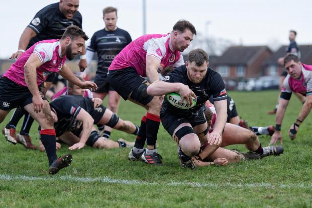 Willie Ryan scores Chinnor’s second try in their narrow defeat to Birmingham Moseley Picture: Simon Cooper