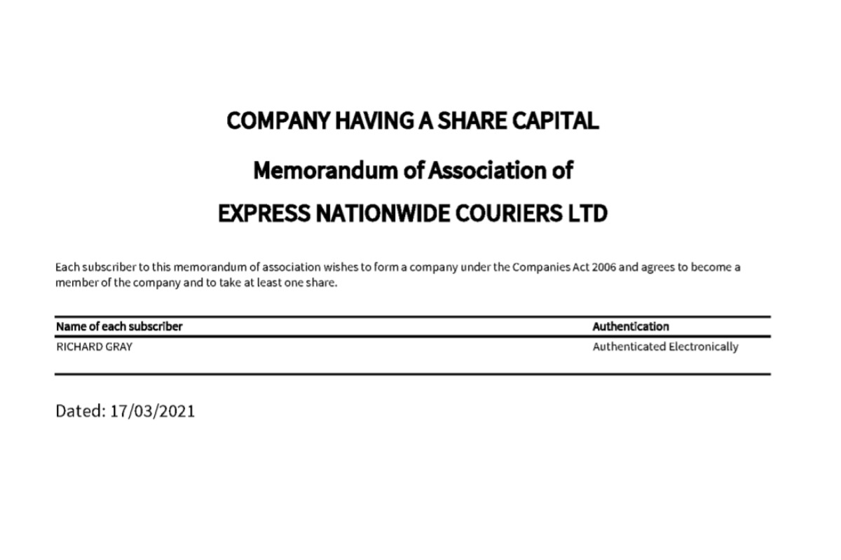 Richard Gray set up a courier business during lockdown, registering it with Companies House on March 19, 2021 Picture: COMPANIES HOUSE/WEB