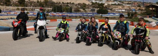 Oxford Mail: From left: Oxfordshire youngsters Aeziah Divine, Harley Baker, Byron Johnson, Preston Baker, Daisy Polden, Rex Austin, Austin Johnson and Matthew Thomas during pre-season testing in Spain Picture courtesy of Nick Harris