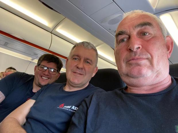 Oxford Mail: Steve Potter, Andy Ford and Mark O'Connor (Left to Right) touch down in UK. 