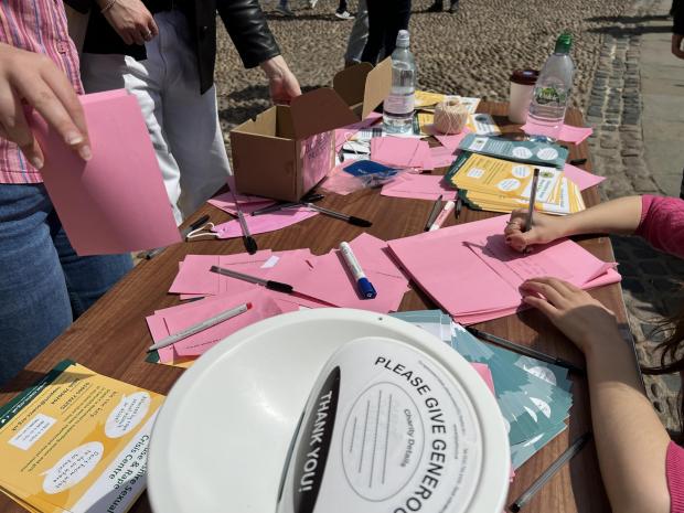 Oxford Mail: Members of the public were encouraged to fill in pink postcards to raise awareness of silencing in situations of sexual abuse.