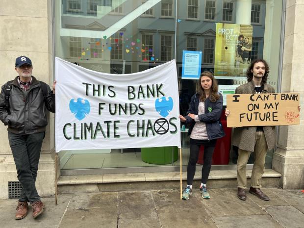 Oxford Mail: XR Protestors at Barclays on Cornmarket Street in Oxford. 