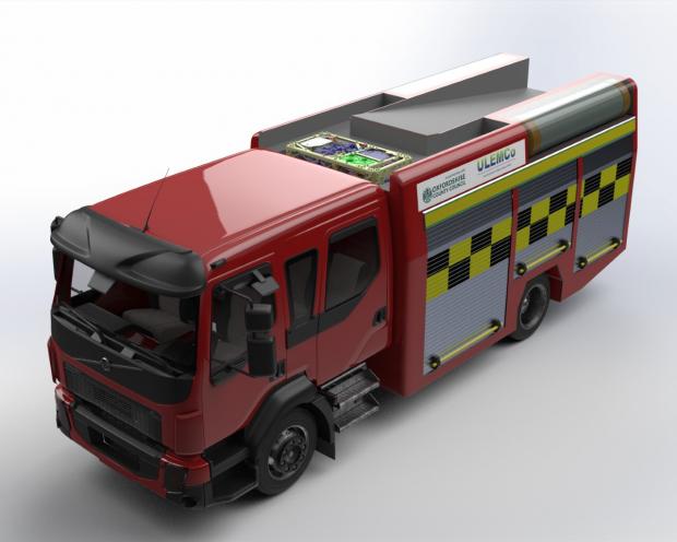 Oxford Mail: CGI image of the fire engine powered by hydrogen. Picture provided by Oxfordshire County Council