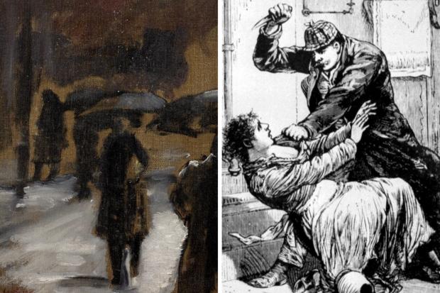 Walter Sickert’s ‘Figures in the Rain’ and a poster for the capture of Jack the Ripper. Pictures: Mallams Auctioneers & PA
