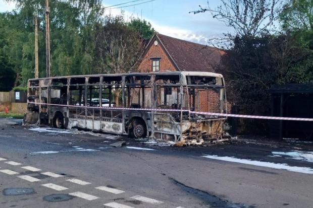 Oxford Mail: All that's left after bus fire at Binfield Heath near Henley-on-Thames, Oxfordshire