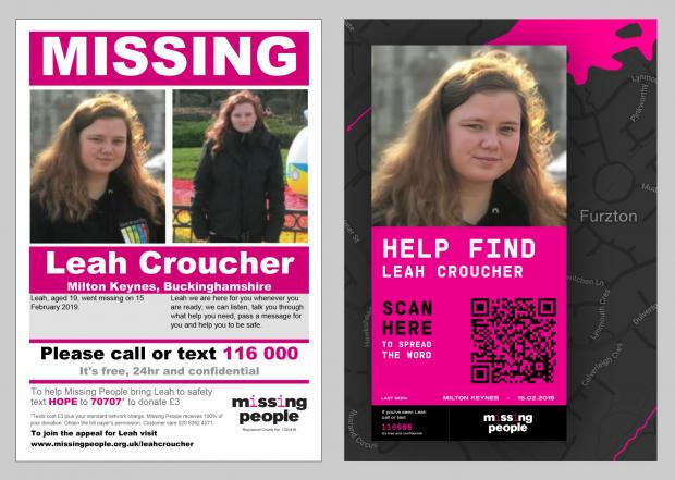 Oxford Mail: Leah Croucher's missing persons poster (Felicity Crawshaw/Missing Persons/PA)
