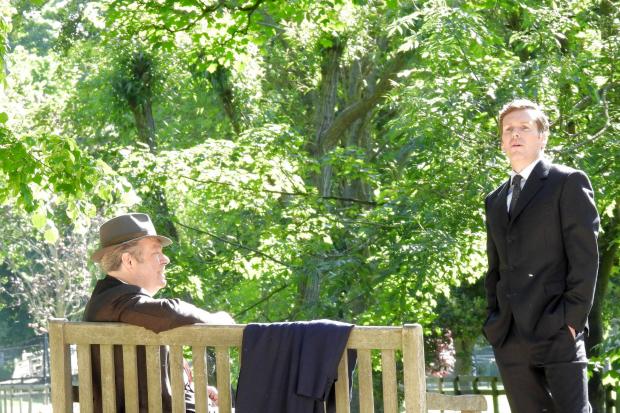 Roger Allam and Shaun Evans film scenes for Endeavour in Christ Church Meadow Photos: Lorna Marie Kemble
