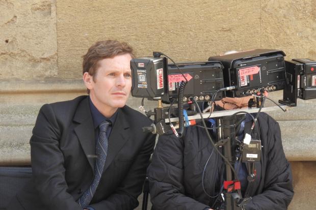 Shaun Evans watches a scene play back for the final series of Endeavour Photo: Lorna Marie Kemble