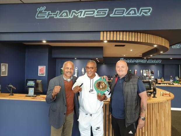 Oxford Mail: From left: John Conteh, Michael Watson and Oxford Stadium managing director Kevin Boothby Picture: Fortitude Communications