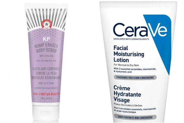 Oxford Mail: First Aid Beauty KP Bump Eraser Body Scrub and CeraVe Facial Moisturising Lotion. Credit: CeraVe
