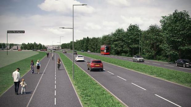 Oxford Mail: Artist's impression of A4130 with improved footways and cycleways