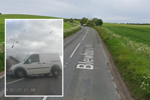 A417 Blewbury Hill and, inset, still from the shocking CCTV showing Hicks' van Pictures: GOOGLE/TVP