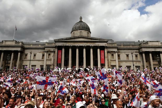 Oxford Mail: England fans during a fan celebration to commemorate England's historic UEFA Women's EURO 2022 triumph in Trafalgar Square. Credit: PA