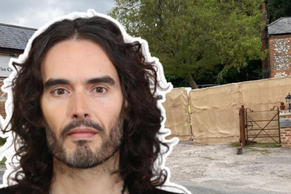 Russell Brand's Oxfordshire pub 'locked down' with fencing 