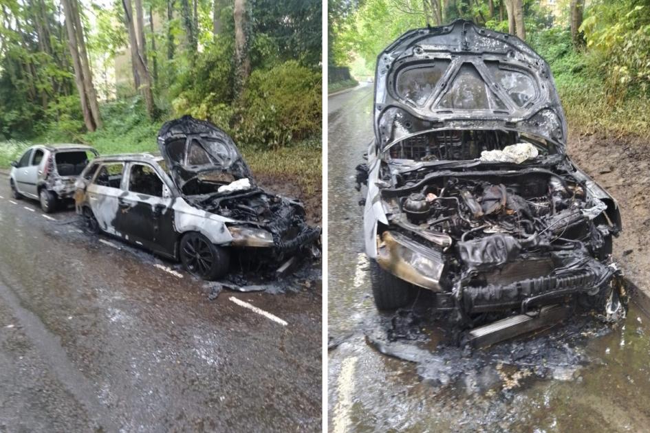 In der Nähe des Universitätsdorfes Oxfordshire wurden Autos durch einen Brand schwer beschädigt