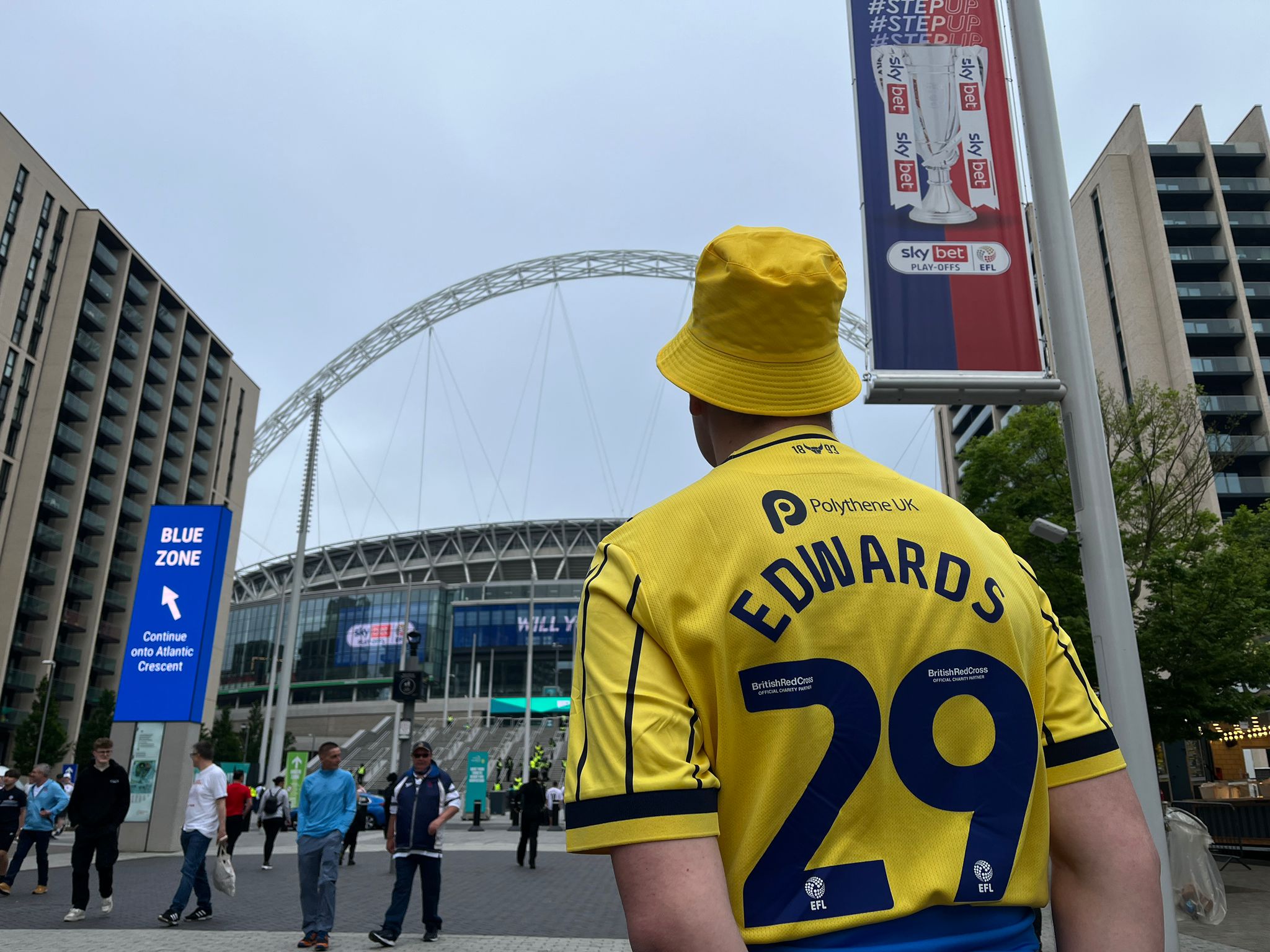 Oxford United fans at Wembley Stadium for League One Play-Off Final