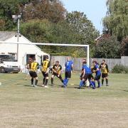 George Rycroft (8) scores East Hendred’s second goal