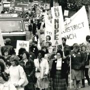 Protestors supporting a day of action for Oxford hospital staff in October 1982