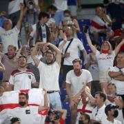 England fans celebrate at the final whistle after the UEFA Euro 2020 Quarter Final match at the Stadio Olimpico, Rome. Picture date: Saturday July 3, 2021..