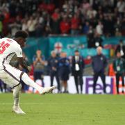 Bukayo Saka has his shot saved in the penalty shoot-out against Italy (PA Images)