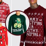 We've got all the information you need to get your hands on this festive knitwear (BoohooMAN)