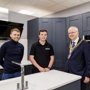 Alfie Potter (left), Dylan Cookson (centre), The Mayor of Bicester (right)