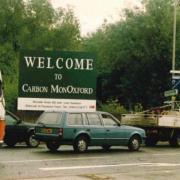A sign warns drivers about carbon monoxide in 1992