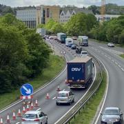 Motorists queuing on the A34 pictured from the Botley Interchange