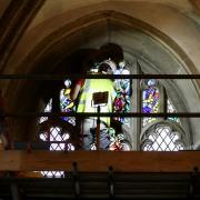 Anthony Fanshawe works on the new window by artist John  Reyntiens at Christ Church cathedral