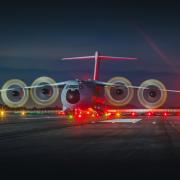 An RAF A400M military transport aircraft is pictured sitting at RAF Brize Norton