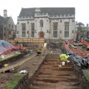 General view of the medieval cemetery in Longwall Quad under excavation