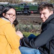 Michelle and James came from Swindon. They were sitting on the coal stage embankment, which gives a grandstand view of the engines displayed in front of the Engine Shed.