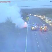 A car was on fire on the M40 on Friday evening