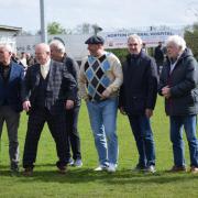 Former Banbury United players with chairman Ronnie Johnson