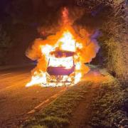 The light goods vehicle caught fire on the southbound carriageway of the A41 last night