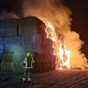 Hay bales on fire in West Hanney