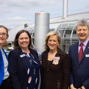 (L-R) Isabelle Boscaro-Clarke, head of impact, communications and engagement, Sarah Macdonell, head of engineering, Lord Lieutenant of Oxfordshire Marjorie Glasgow and Diamond CEO Gianluigi Botton