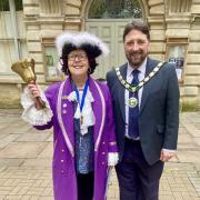 Town Cryer Jean Postlethwaite-Dixon and chair of West Oxfordshire District Council Andrew Coles