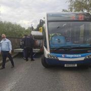 A bus and a trailer became wedged on Swinford Toll Bridge causing delays in the latest such incident