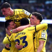 Oxford United celebrate the second goal from Josh Murphy