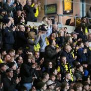 Oxford United fans during the first leg of the League One play-off semi-finals