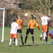 Jericho’s Keiran Davis (No8) threatens the Abba Athletic goal during the sides’ cup clash which the latter won 1-0