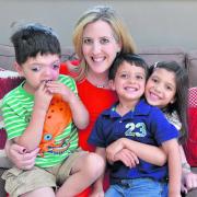 Sonia Jandhyala  with, from left, Luca, seven, Theo, three, and Sofia, five