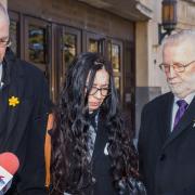 Samantha Shrewsbury with her partner Dean Jones, left, and her father Eric Shrewsbury outside Oxford Crown Court following yesterday’s sentencing